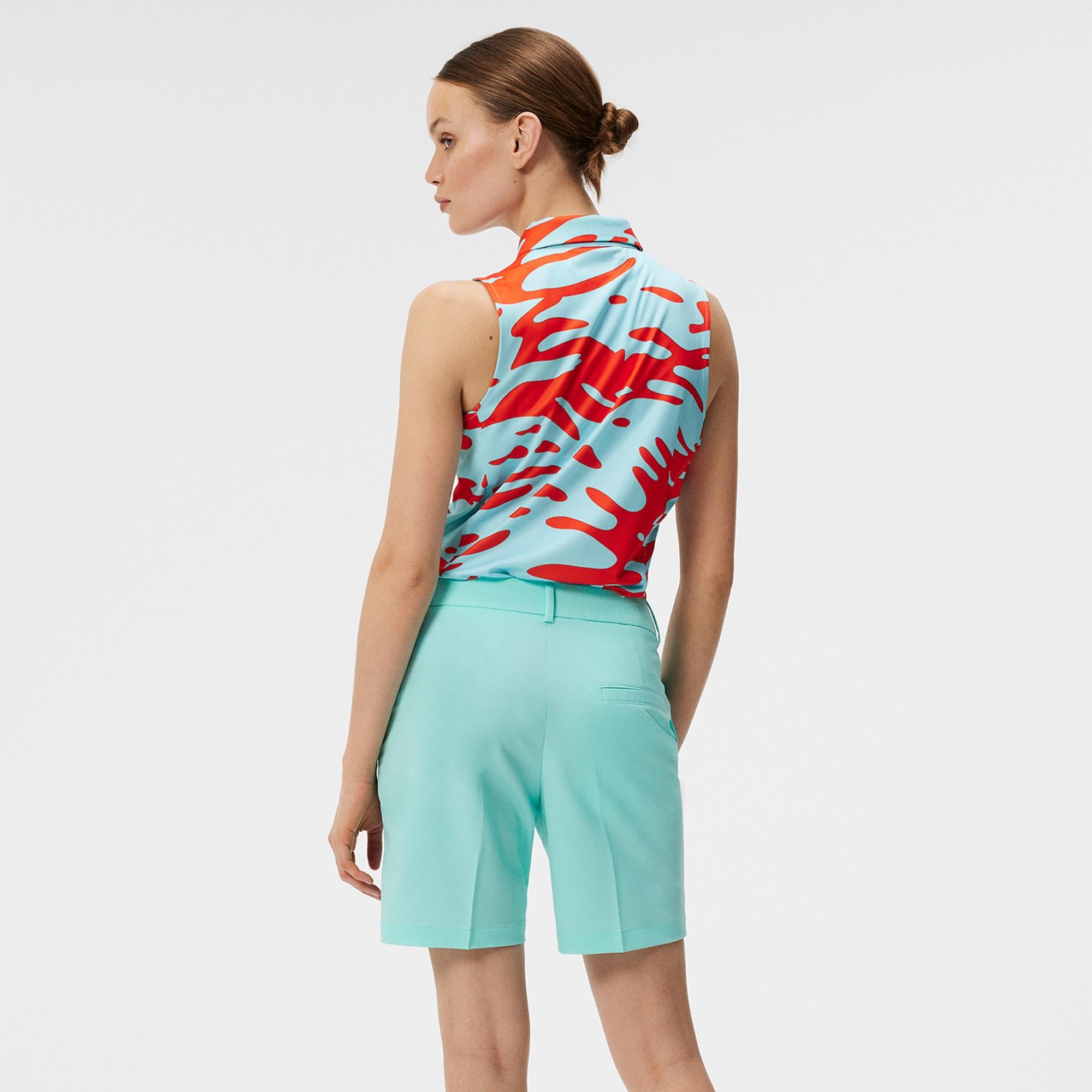 J Lindeberg Dena Print Sleeveless Ladies Golf Polo Shirt Neptune Atomizer